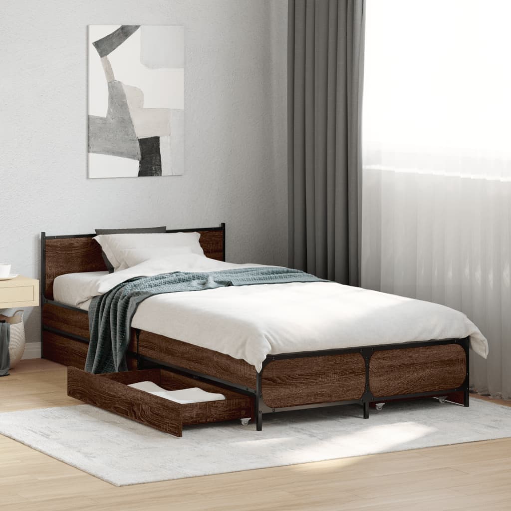 vidaXL Bed Frame with Drawers without Mattress Brown Oak 90x190 cm Single