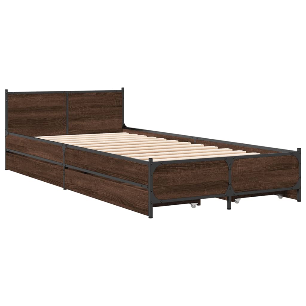 vidaXL Bed Frame with Drawers without Mattress Brown Oak 100x200 cm