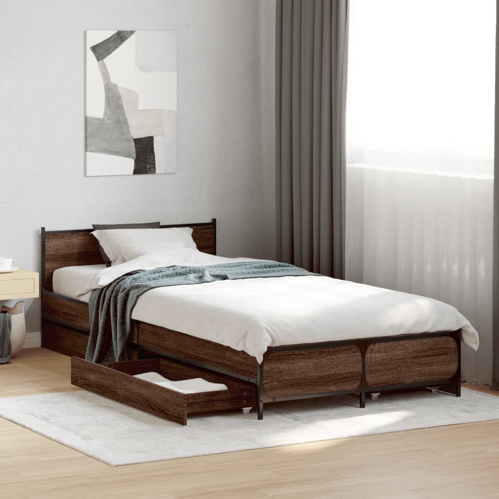 vidaXL Bed Frame with Drawers without Mattress Brown Oak 100x200 cm