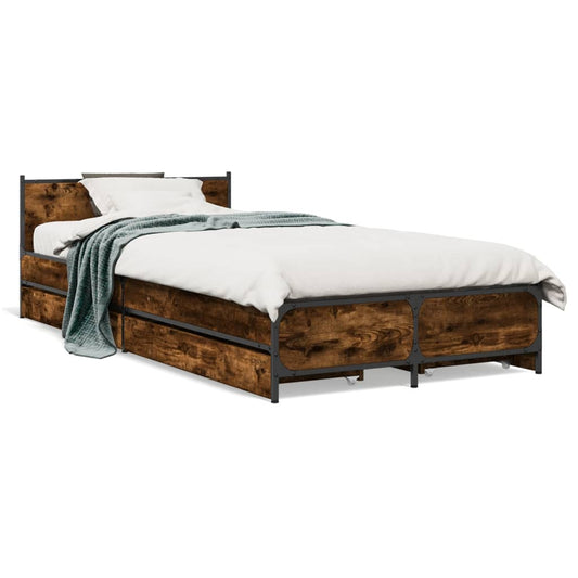 vidaXL Bed Frame with Drawers Smoked Oak 90x200 cm Engineered Wood