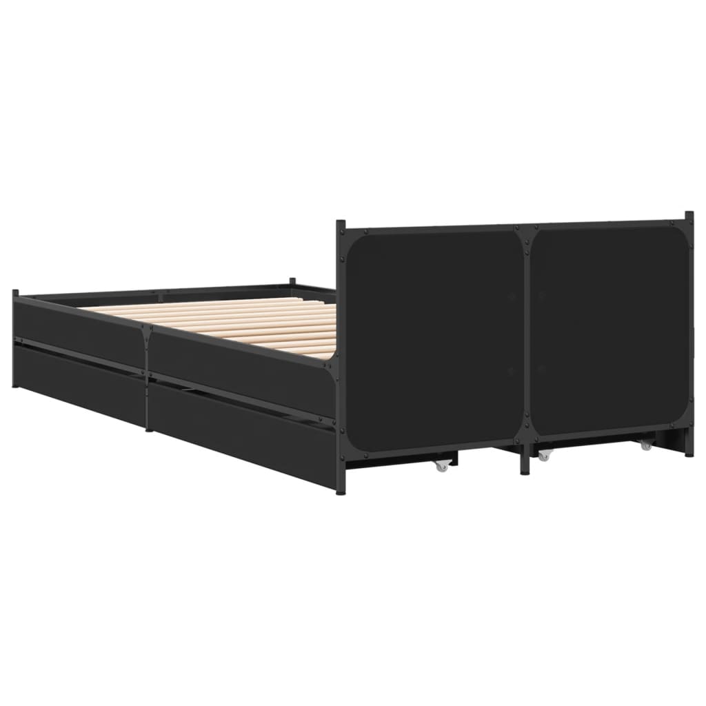 vidaXL Bed Frame with Drawers without Mattress Black 75x190 cm Small Single