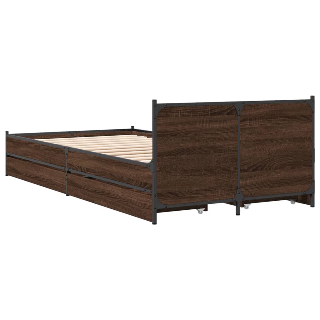 Bed Frame with Drawers without Mattress Brown Oak 75x190 cm Small Single