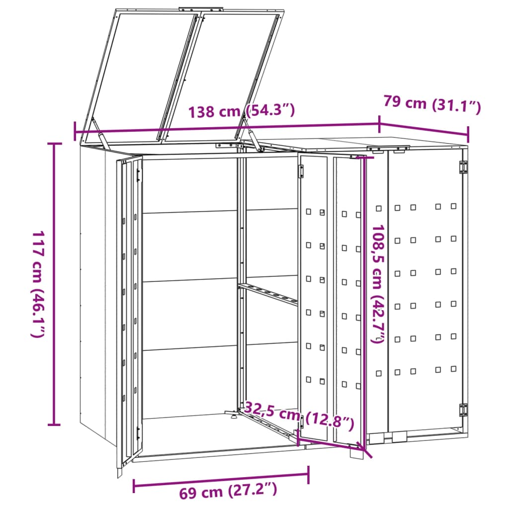 Wheelie Bin Storage for 2 Bins Black 138x79x117 cm Steel