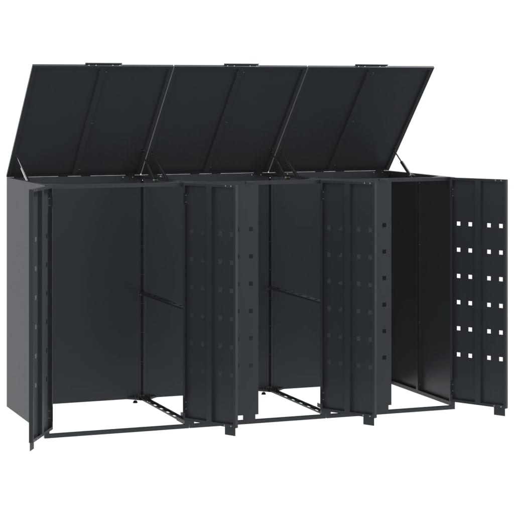 Wheelie Bin Storage for 3 Bins Anthracite 207x79x117 cm Steel