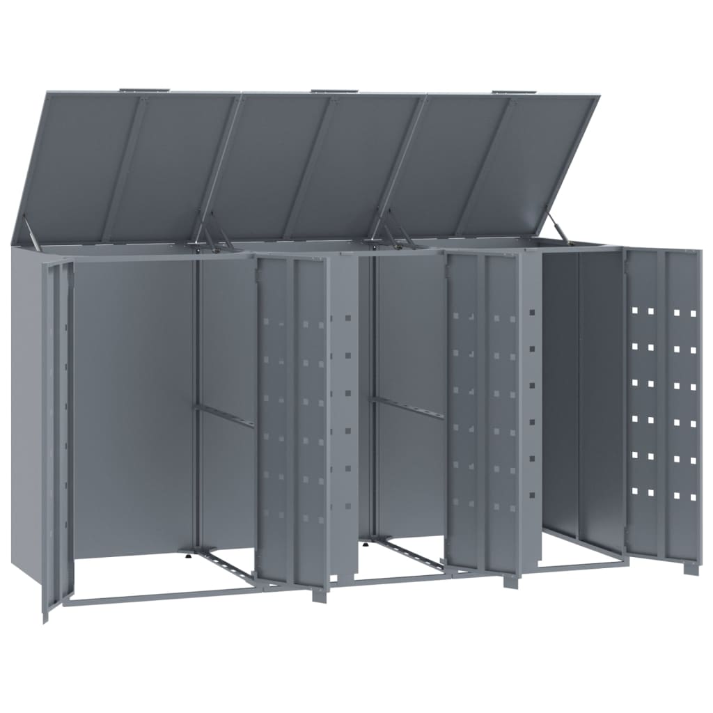 Wheelie Bin Storage for 3 Bins Grey 207x79x117 cm Steel