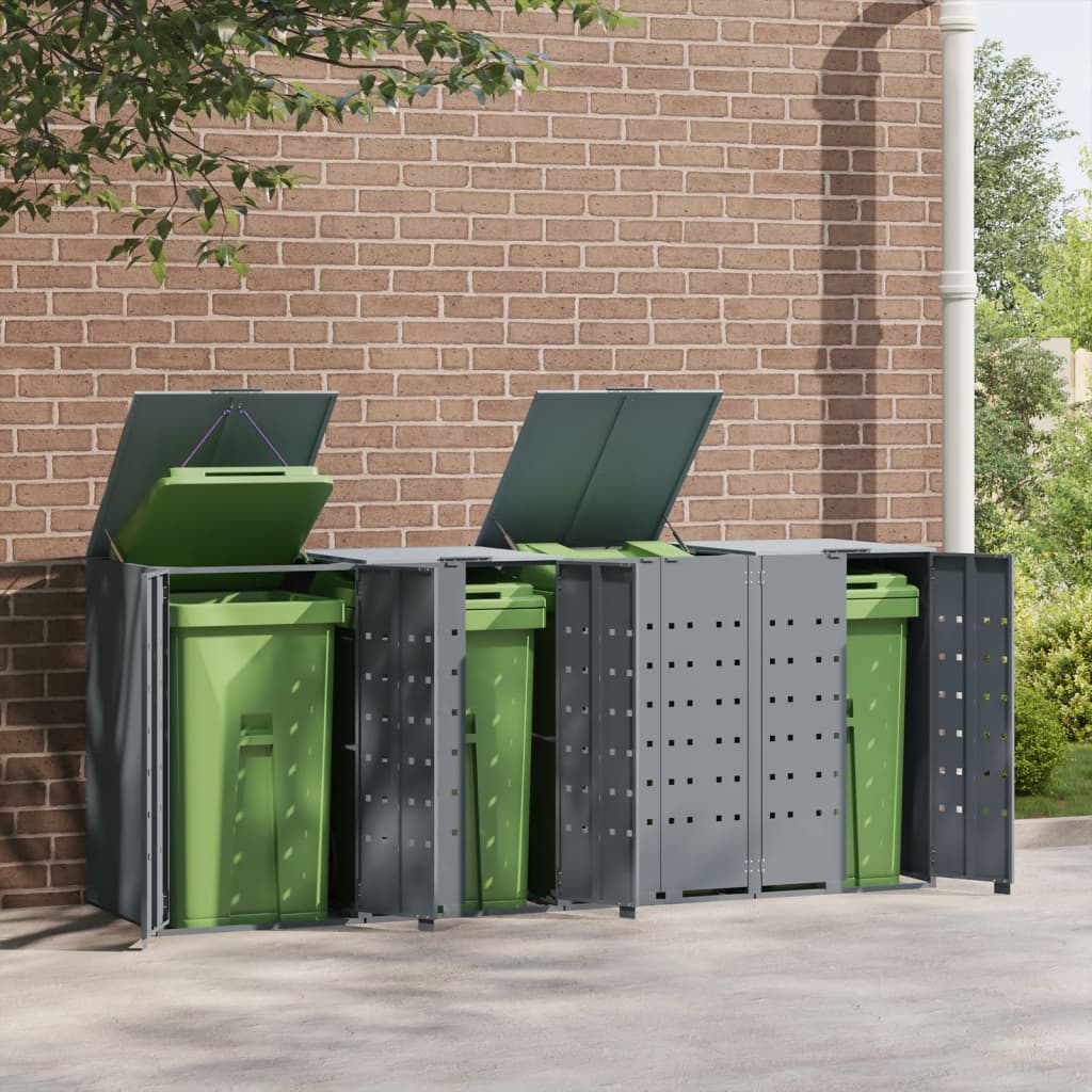 Wheelie Bin Storage for 4 Bins Grey 276x79x117 cm Steel