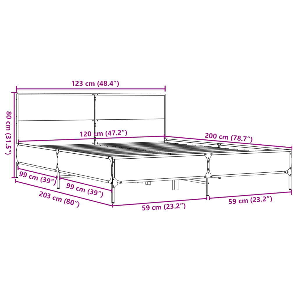 vidaXL Bed Frame without Mattress Black 120x200 cm