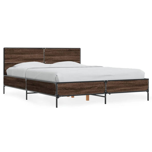 vidaXL Bed Frame Brown Oak 120x200 cm Engineered Wood and Metal