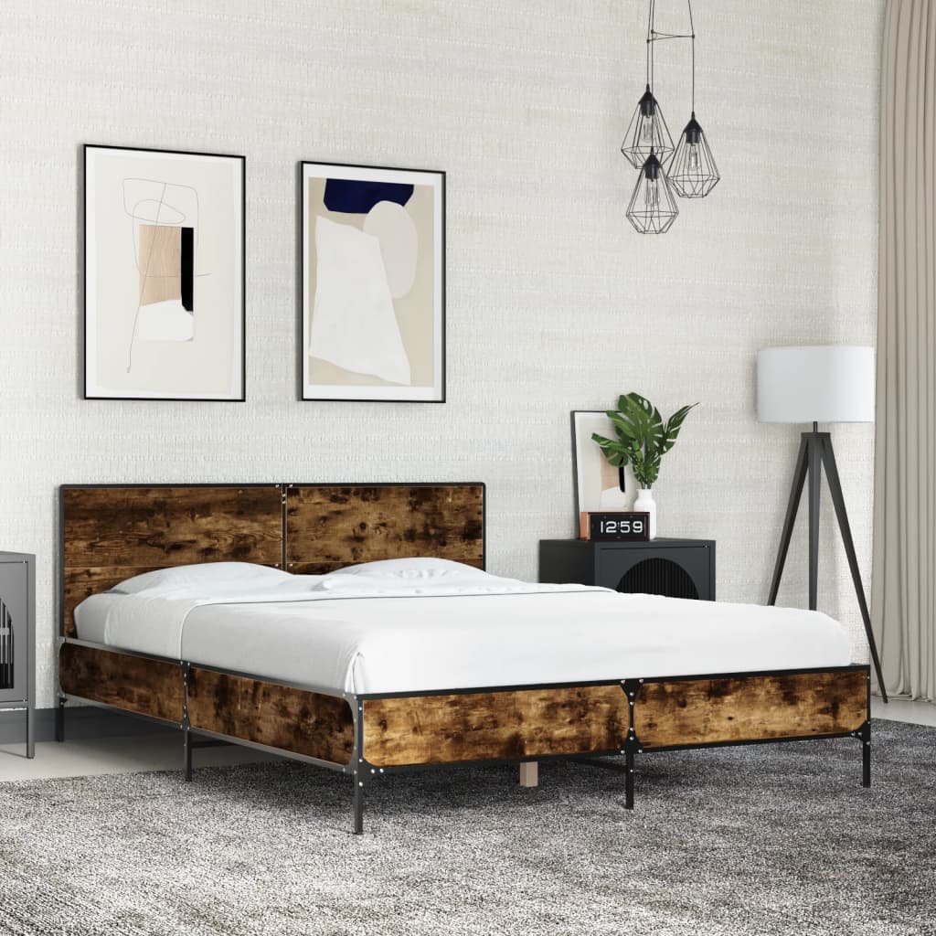 vidaXL Bed Frame without Mattress Smoked Oak 140x200 cm