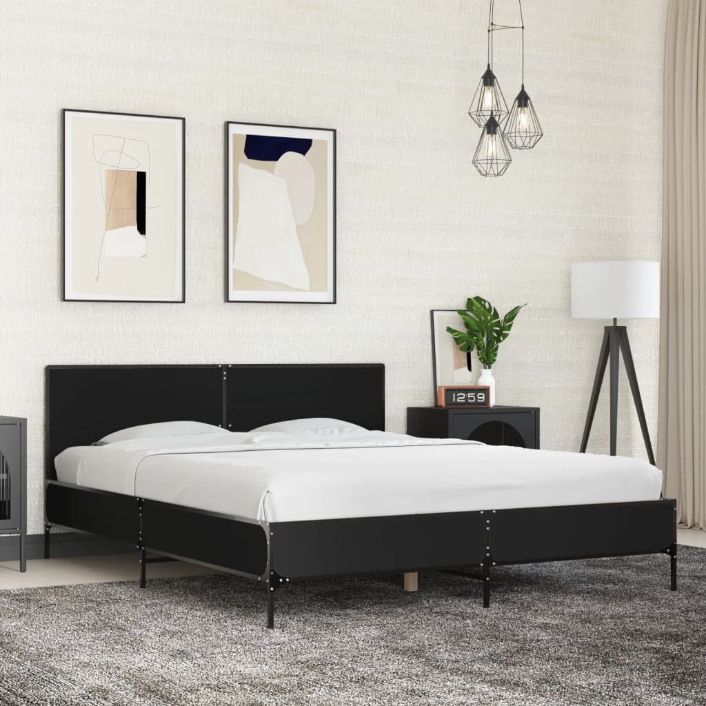 vidaXL Bed Frame without Mattress Black 150x200 cm King Size