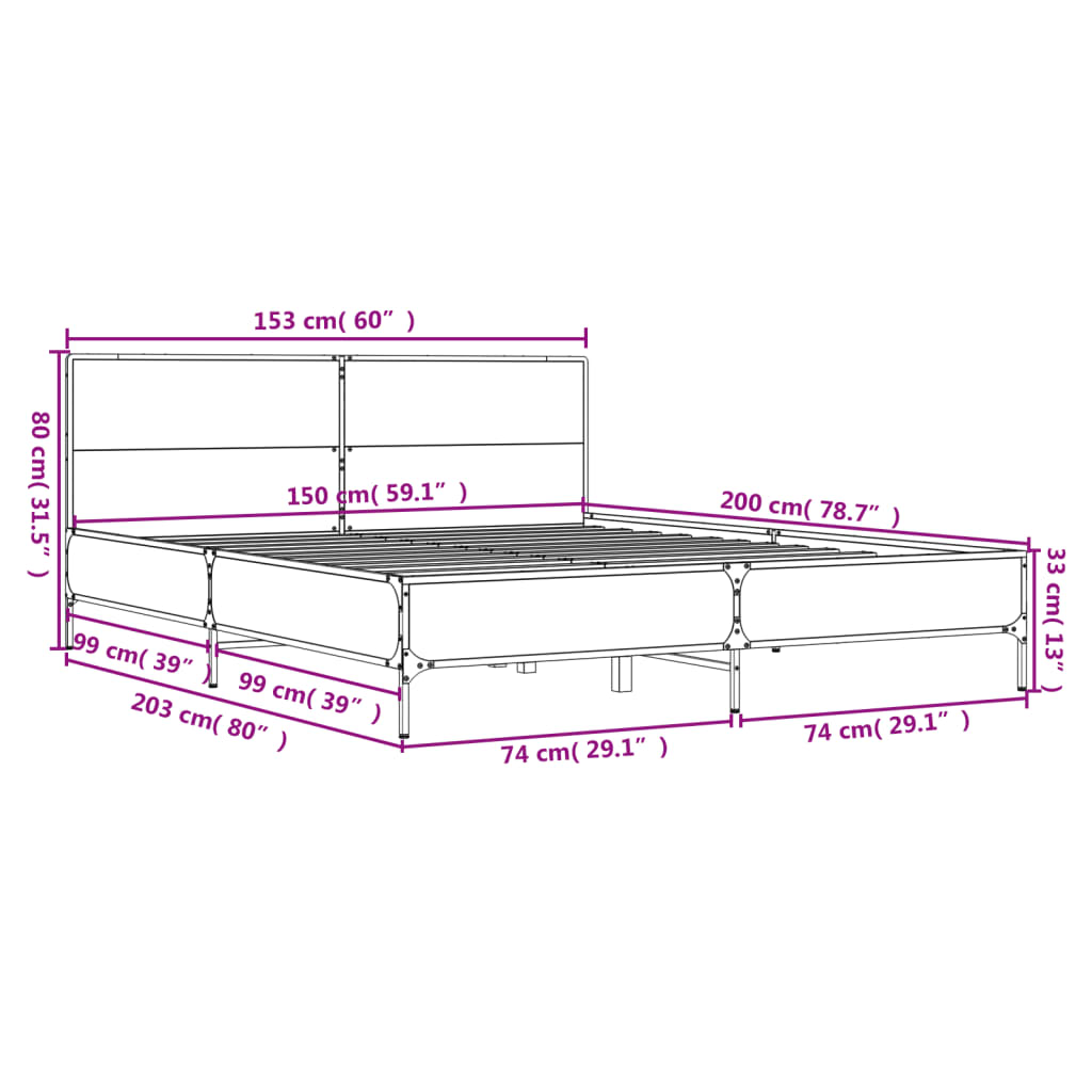 vidaXL Bed Frame without Mattress Black 150x200 cm King Size