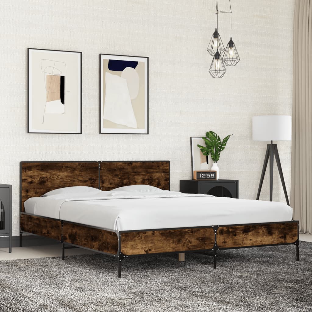 vidaXL Bed Frame without Mattress Smoked Oak 150x200 cm King Size