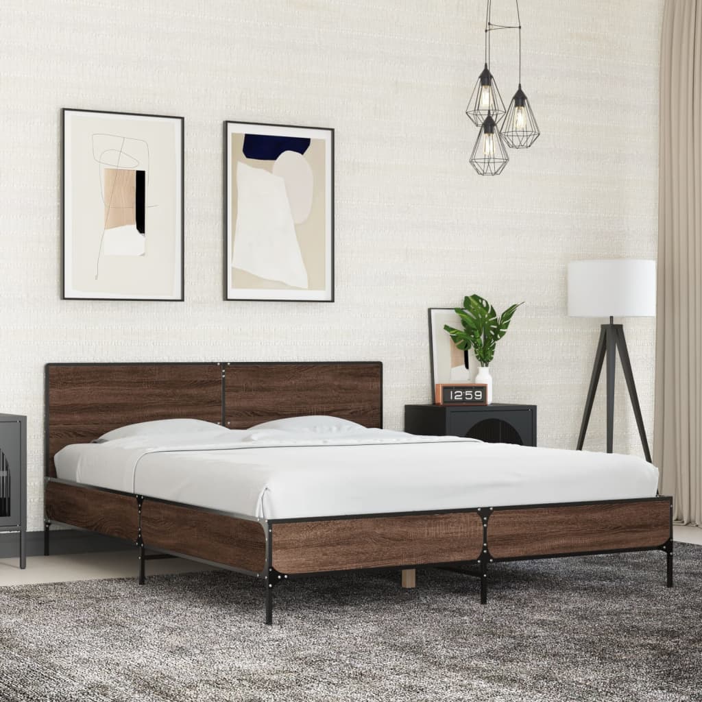 vidaXL Bed Frame without Mattress Brown Oak 150x200 cm King Size