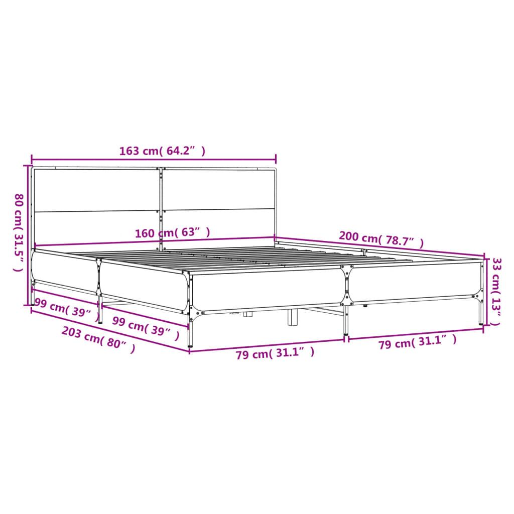 vidaXL Bed Frame without Mattress Sonoma Oak 160x200 cm