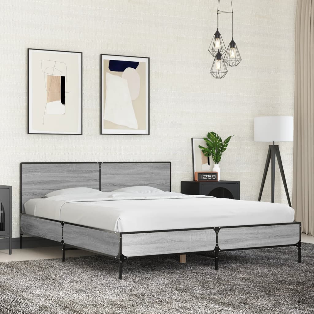 vidaXL Bed Frame without Mattress Grey Sonoma 160x200 cm