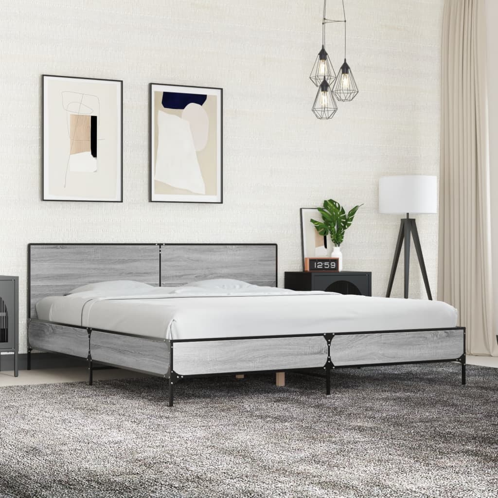 vidaXL Bed Frame without Mattress Grey Sonoma 180x200 cm Super King