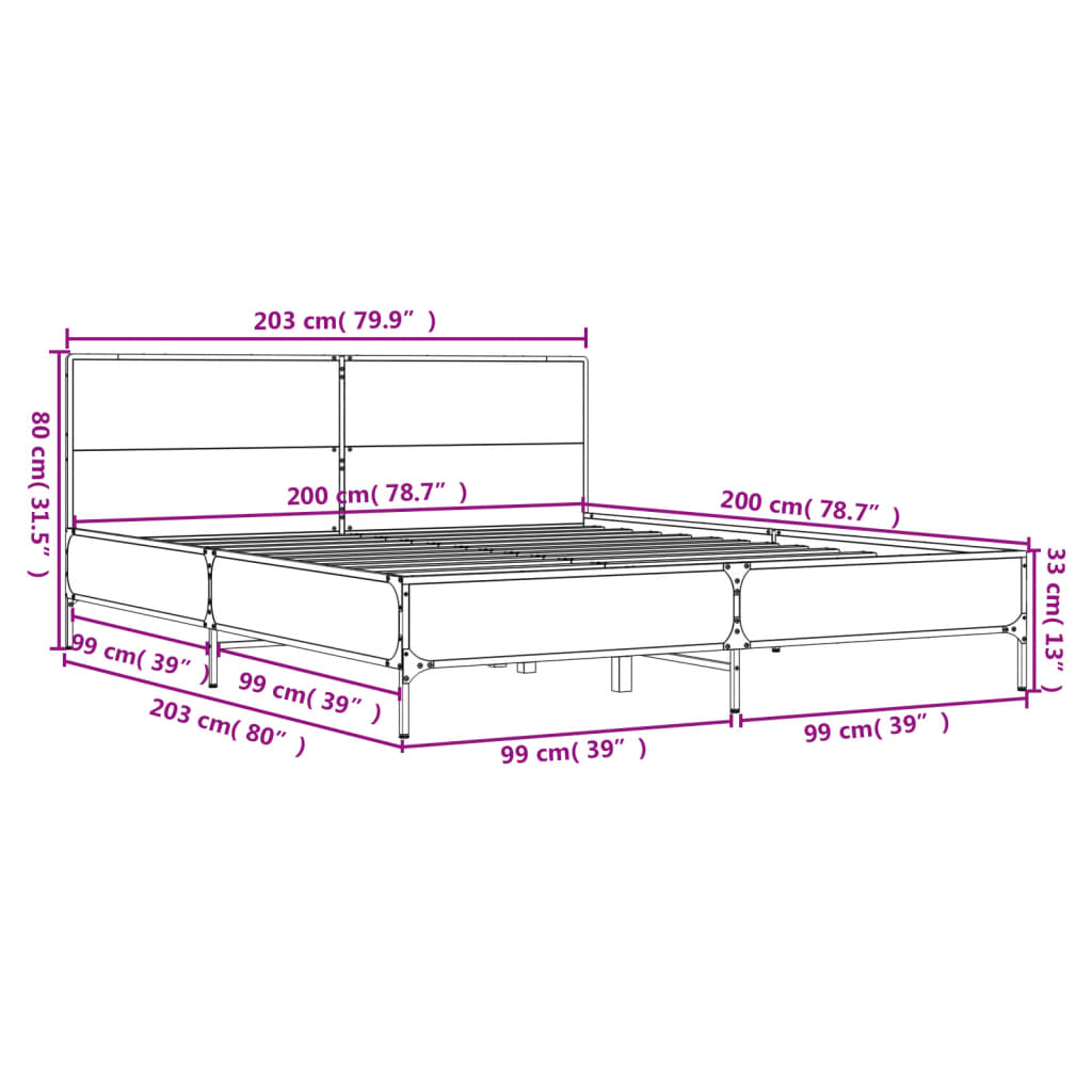 vidaXL Bed Frame without Mattress Sonoma Oak 200x200 cm