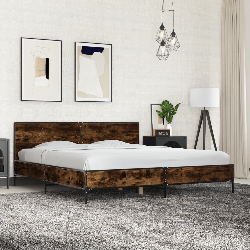 vidaXL Bed Frame without Mattress Smoked Oak 200x200 cm