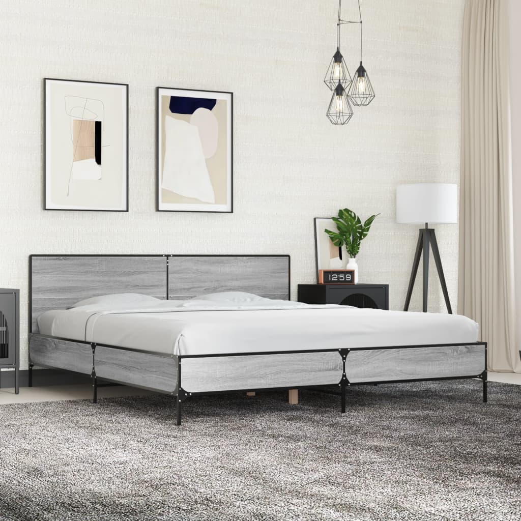 vidaXL Bed Frame without Mattress Grey Sonoma 200x200 cm