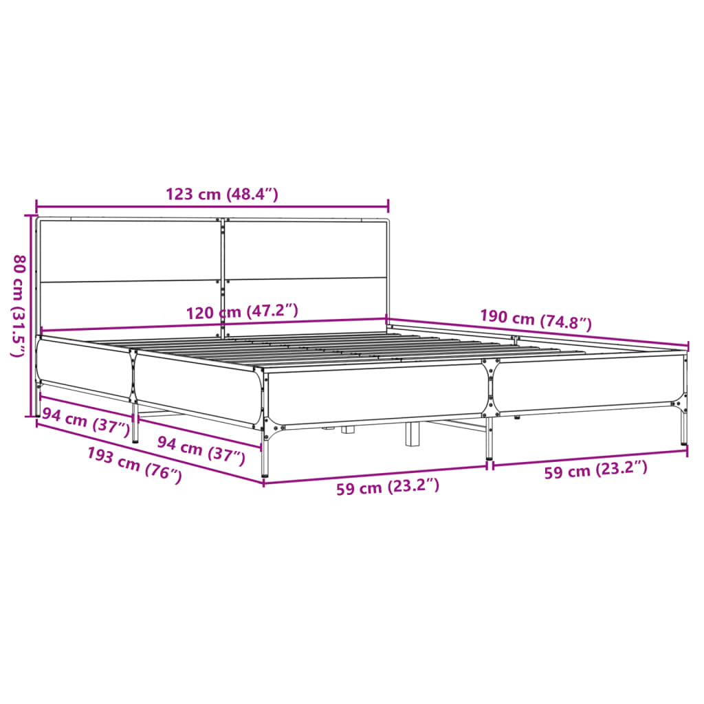 vidaXL Bed Frame without Mattress Smoked Oak 120x190 cm Small Double