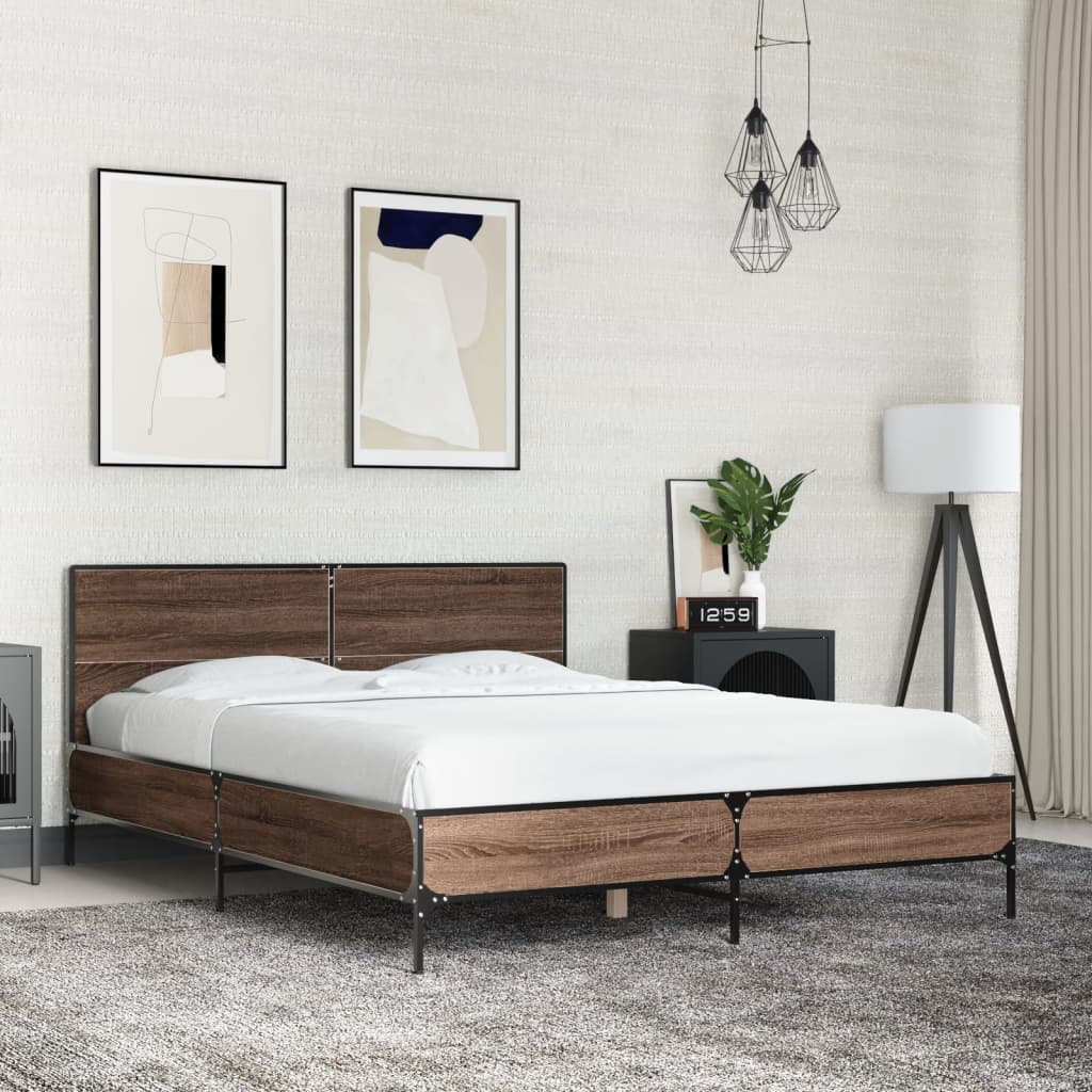 vidaXL Bed Frame without Mattress Brown Oak 135x190 cm Double