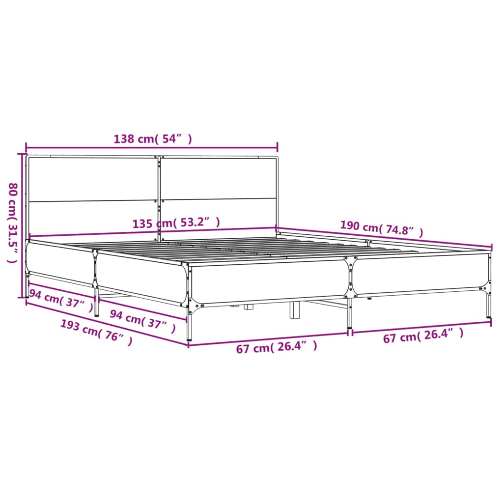 vidaXL Bed Frame without Mattress Brown Oak 135x190 cm Double