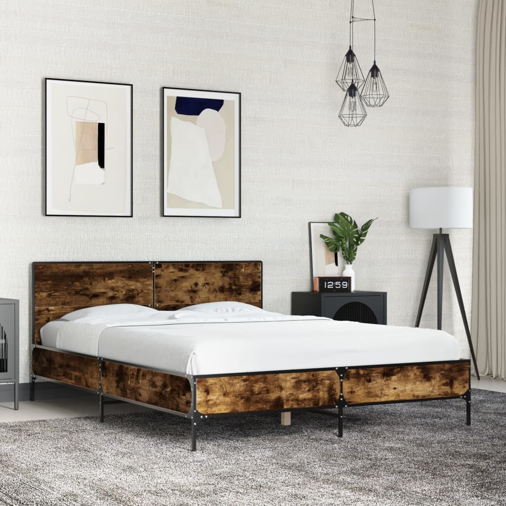 vidaXL Bed Frame without Mattress Smoked Oak 140x190 cm