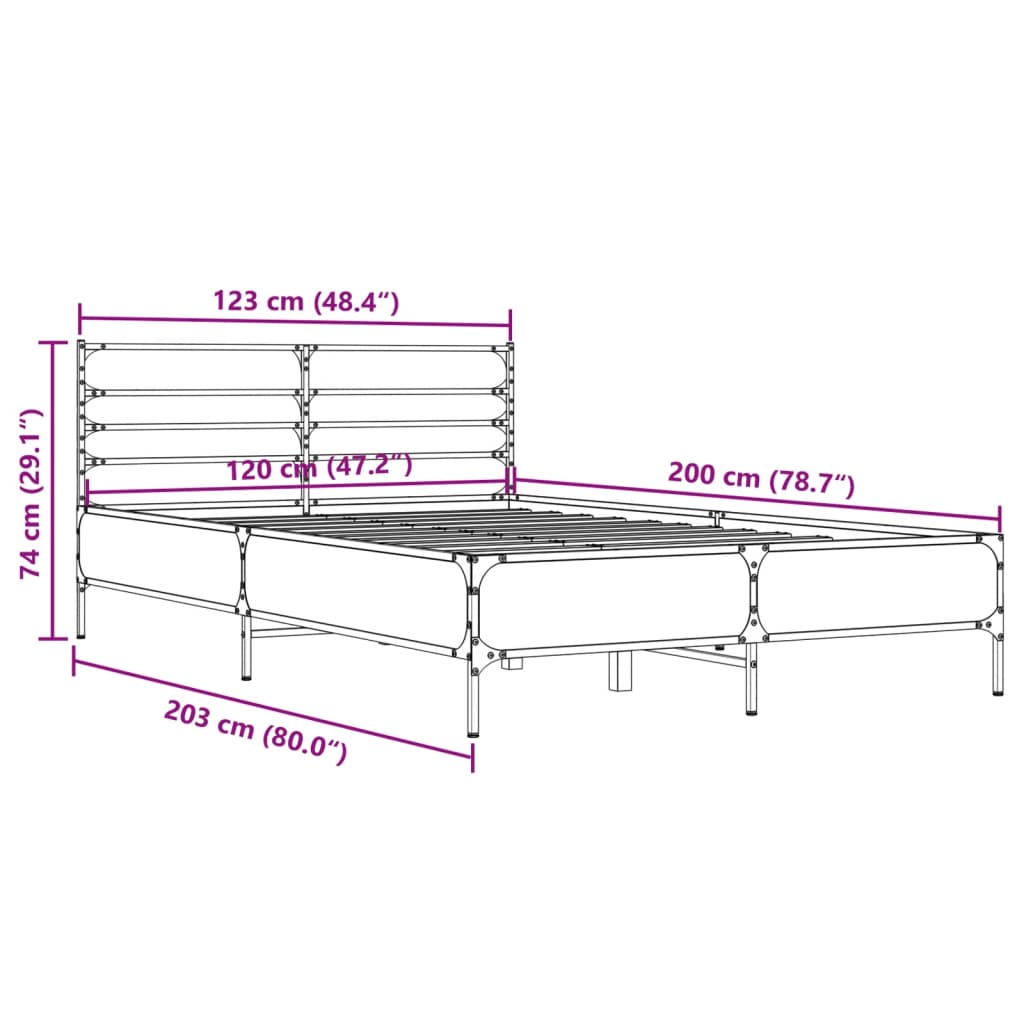 vidaXL Bed Frame without Mattress Black 120x200 cm