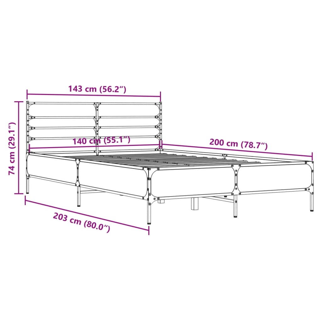 vidaXL Bed Frame without Mattress Sonoma Oak 140x200 cm