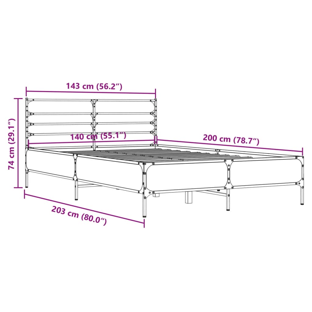 Bed Frame without Mattress Grey Sonoma 140x200 cm