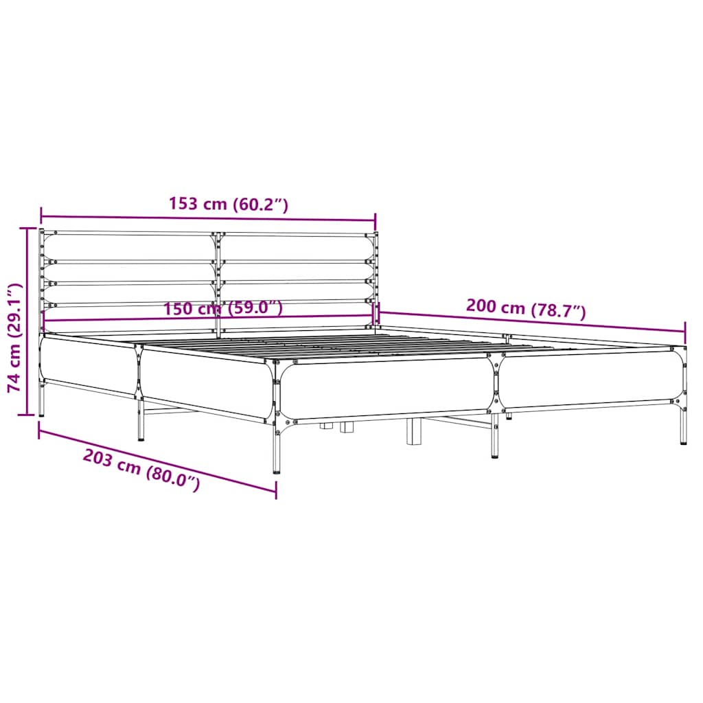 Bed Frame without Mattress Grey Sonoma 150x200 cm King Size