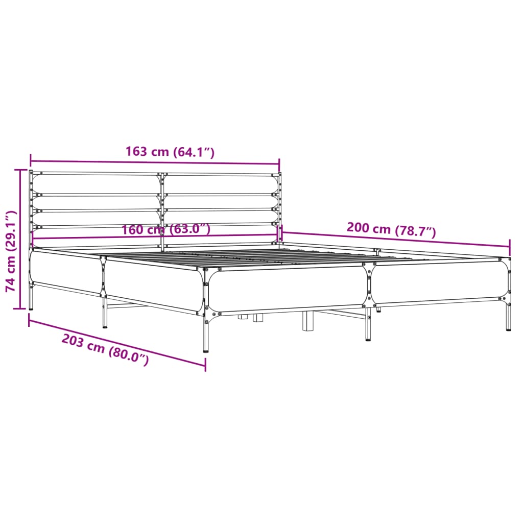 vidaXL Bed Frame without Mattress Grey Sonoma 160x200 cm