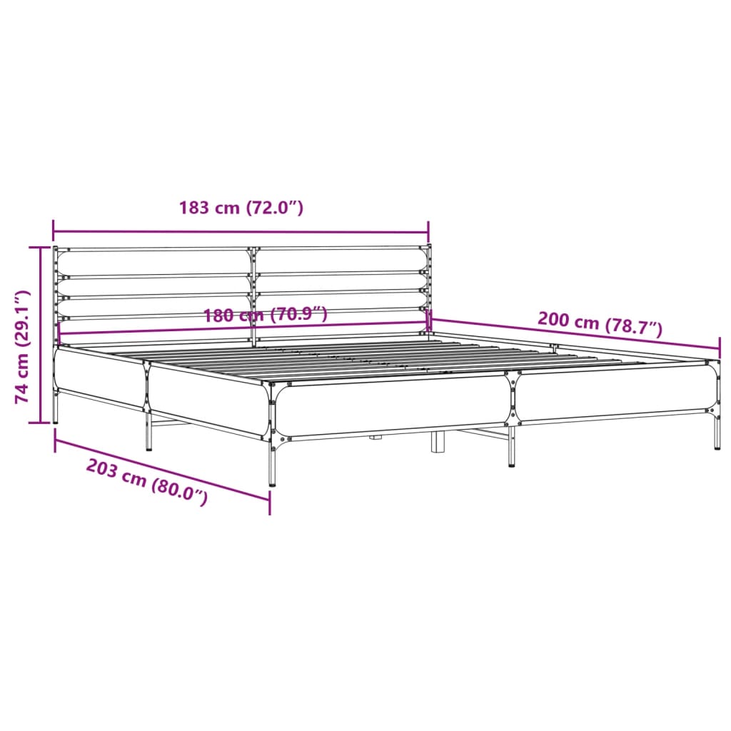 vidaXL Bed Frame without Mattress Grey Sonoma 180x200 cm Super King