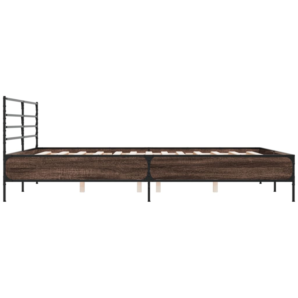 Bed Frame | Brown oak | Engineered wood, Metal, Plywood | Double | Modern