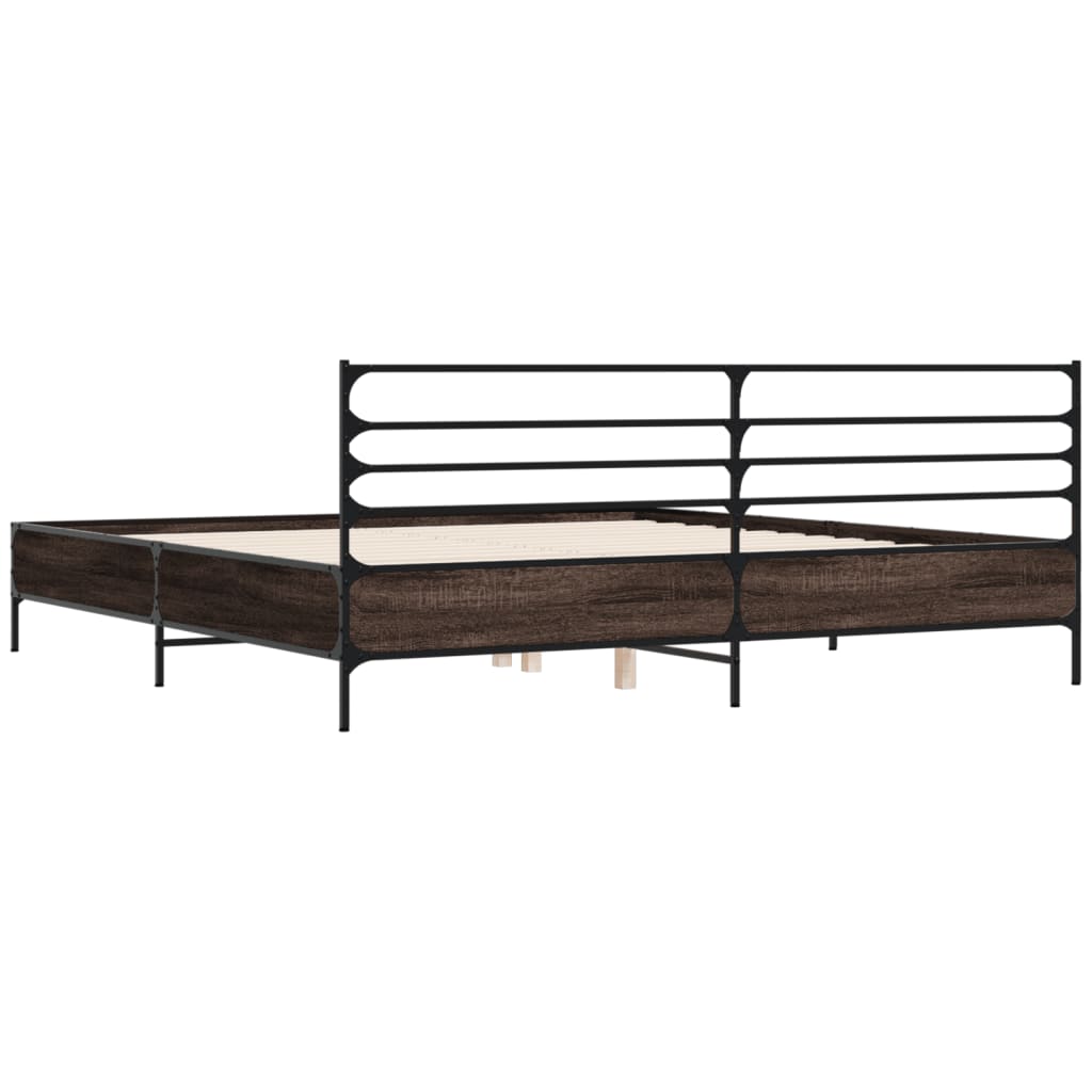 Bed Frame | Brown oak | Engineered wood, Metal, Plywood | Double | Modern