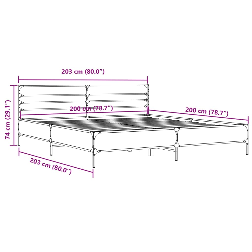 Bed Frame | Brown oak | Engineered wood, Metal, Plywood | Double | Modern