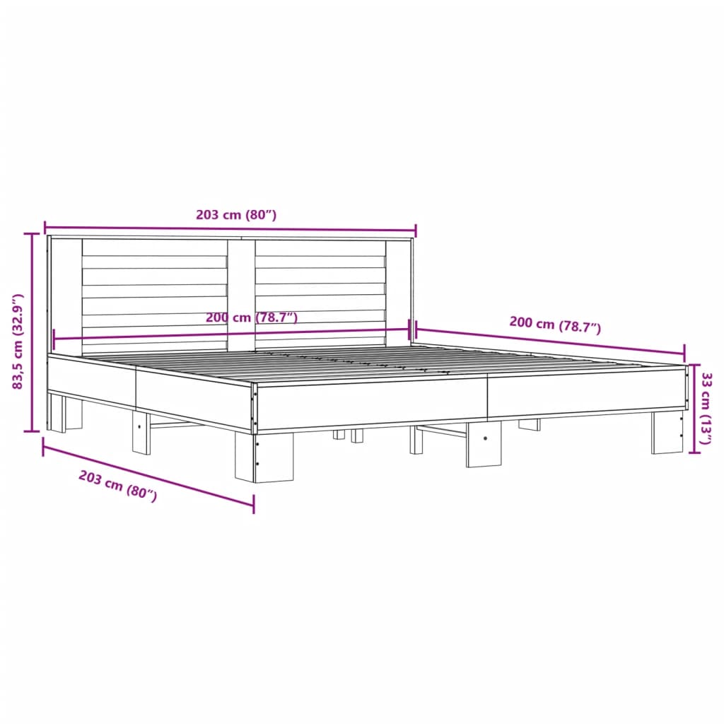 vidaXL Bed Frame without Mattress Sonoma Oak 200x200 cm