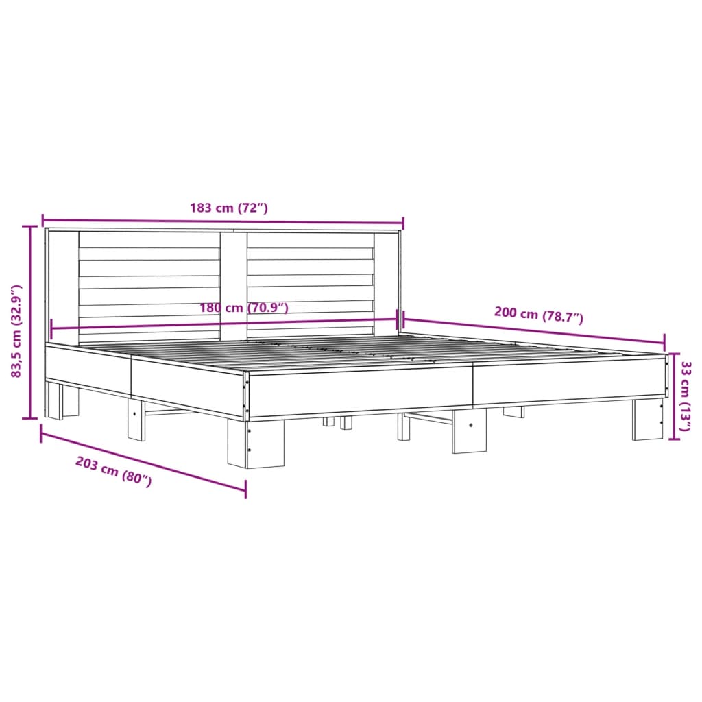 Bed Frame without Mattress Black 180x200 cm Super King