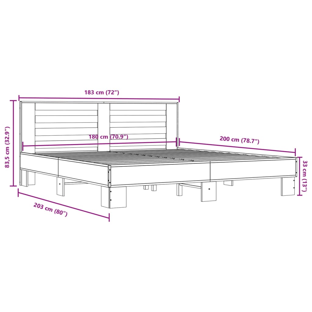 vidaXL Bed Frame without Mattress Grey Sonoma 180x200 cm Super King