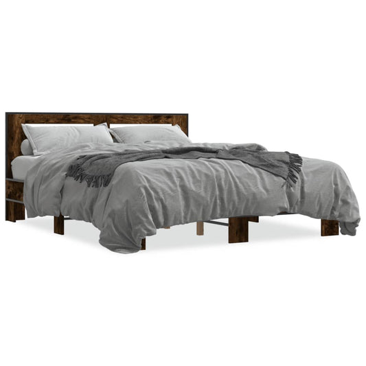 vidaXL Bed Frame Smoked Oak 160x200 cm Engineered Wood and Metal