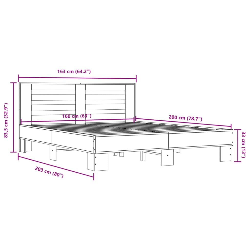 vidaXL Bed Frame without Mattress Grey Sonoma 160x200 cm