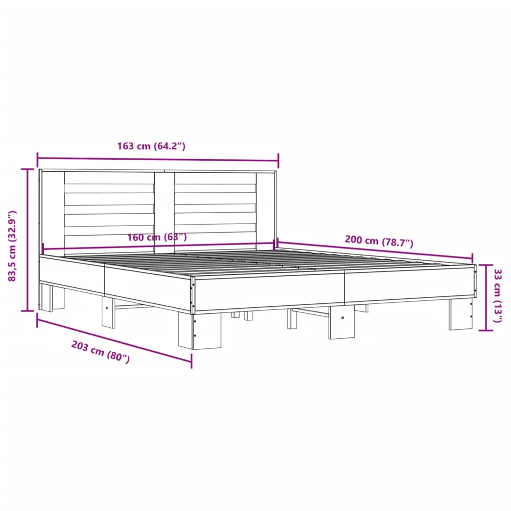 vidaXL Bed Frame without Mattress Brown Oak 160x200 cm