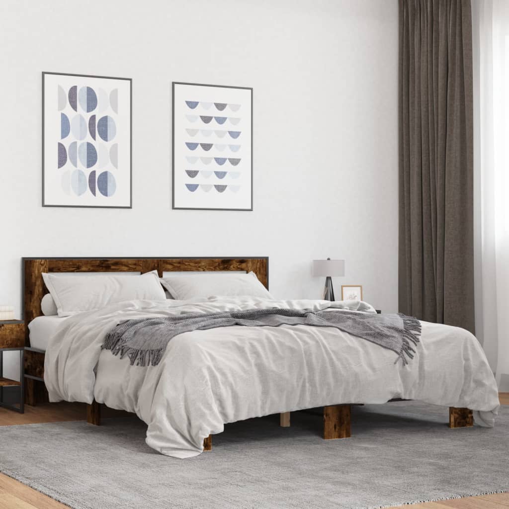 vidaXL Bed Frame without Mattress Smoked Oak 150x200 cm King Size