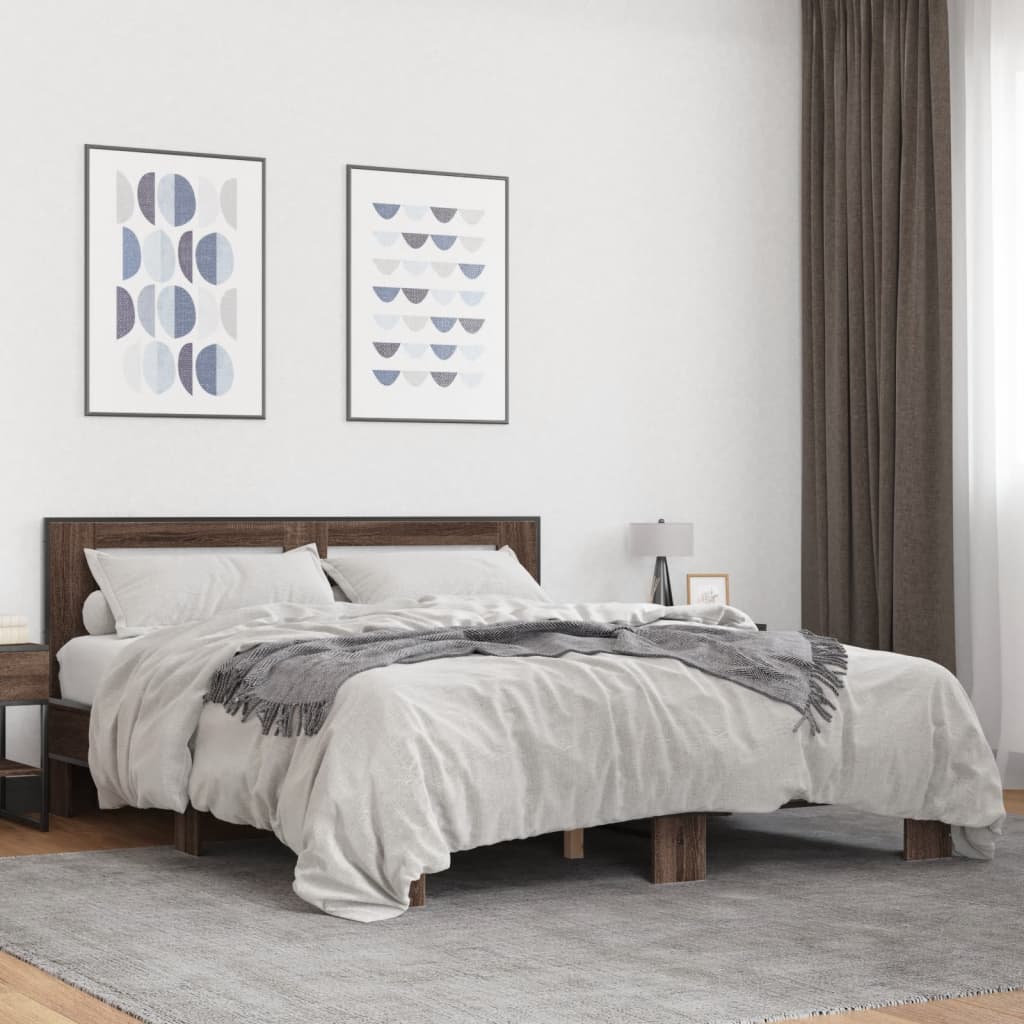 vidaXL Bed Frame without Mattress Brown Oak 150x200 cm King Size