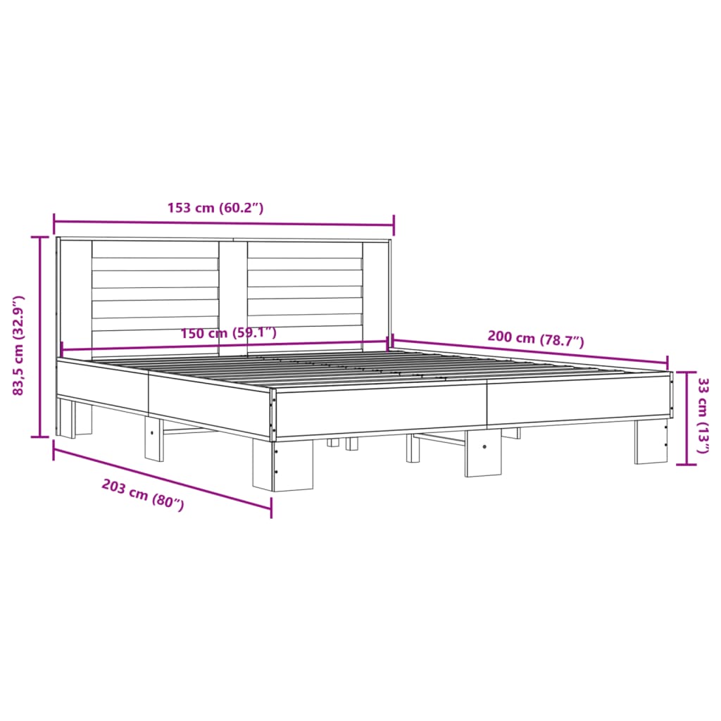 vidaXL Bed Frame without Mattress Brown Oak 150x200 cm King Size