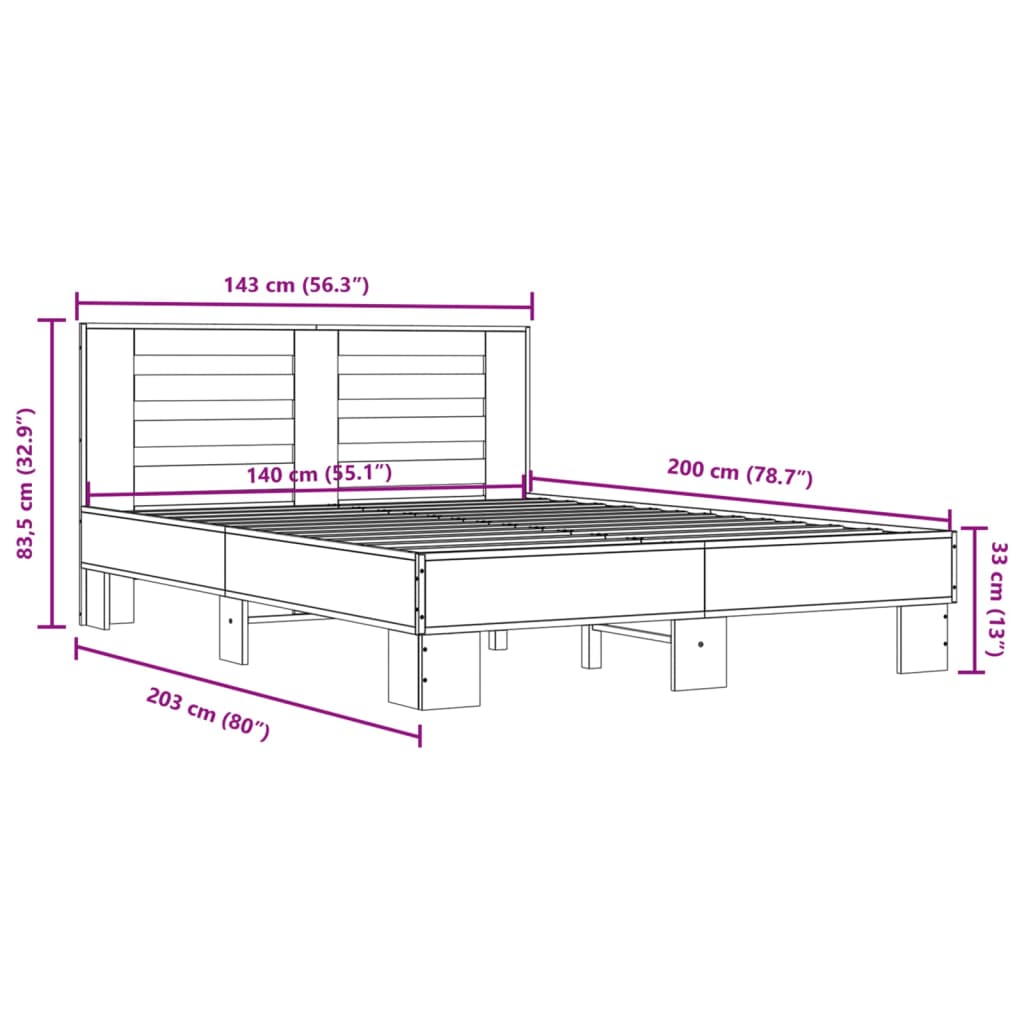 vidaXL Bed Frame without Mattress Brown Oak 140x200 cm