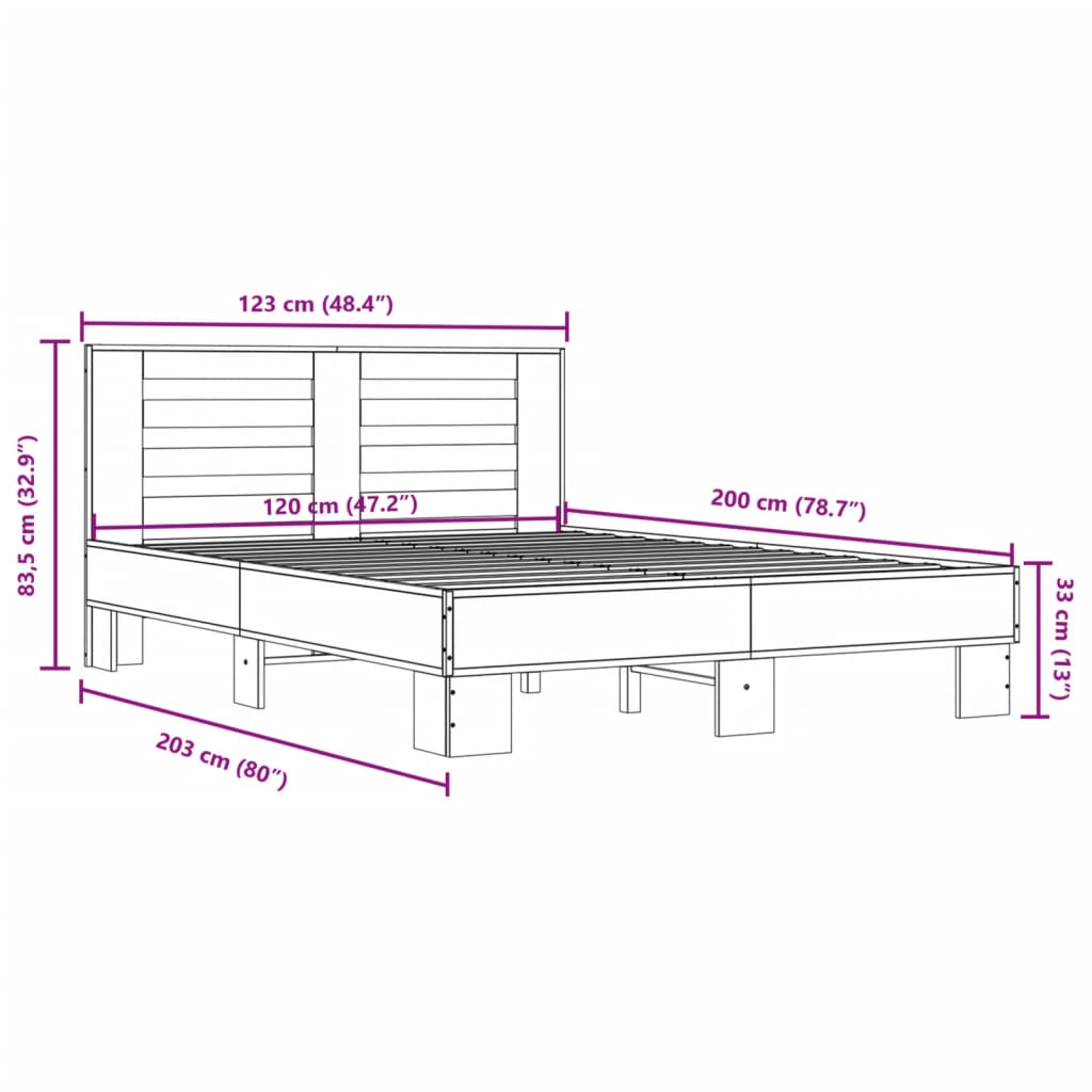 vidaXL Bed Frame without Mattress Grey Sonoma 120x200 cm