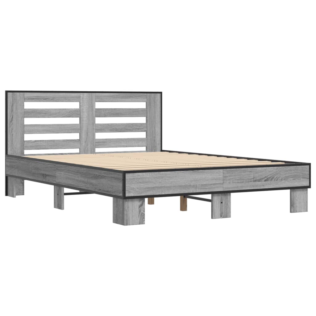 vidaXL Bed Frame without Mattress Grey Sonoma 135x190 cm Double