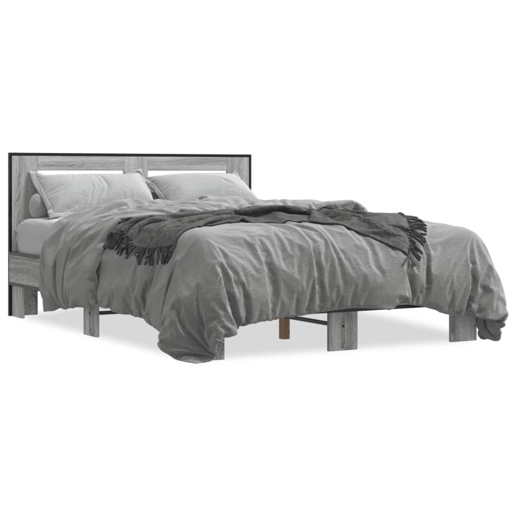 vidaXL Bed Frame without Mattress Grey Sonoma 135x190 cm Double