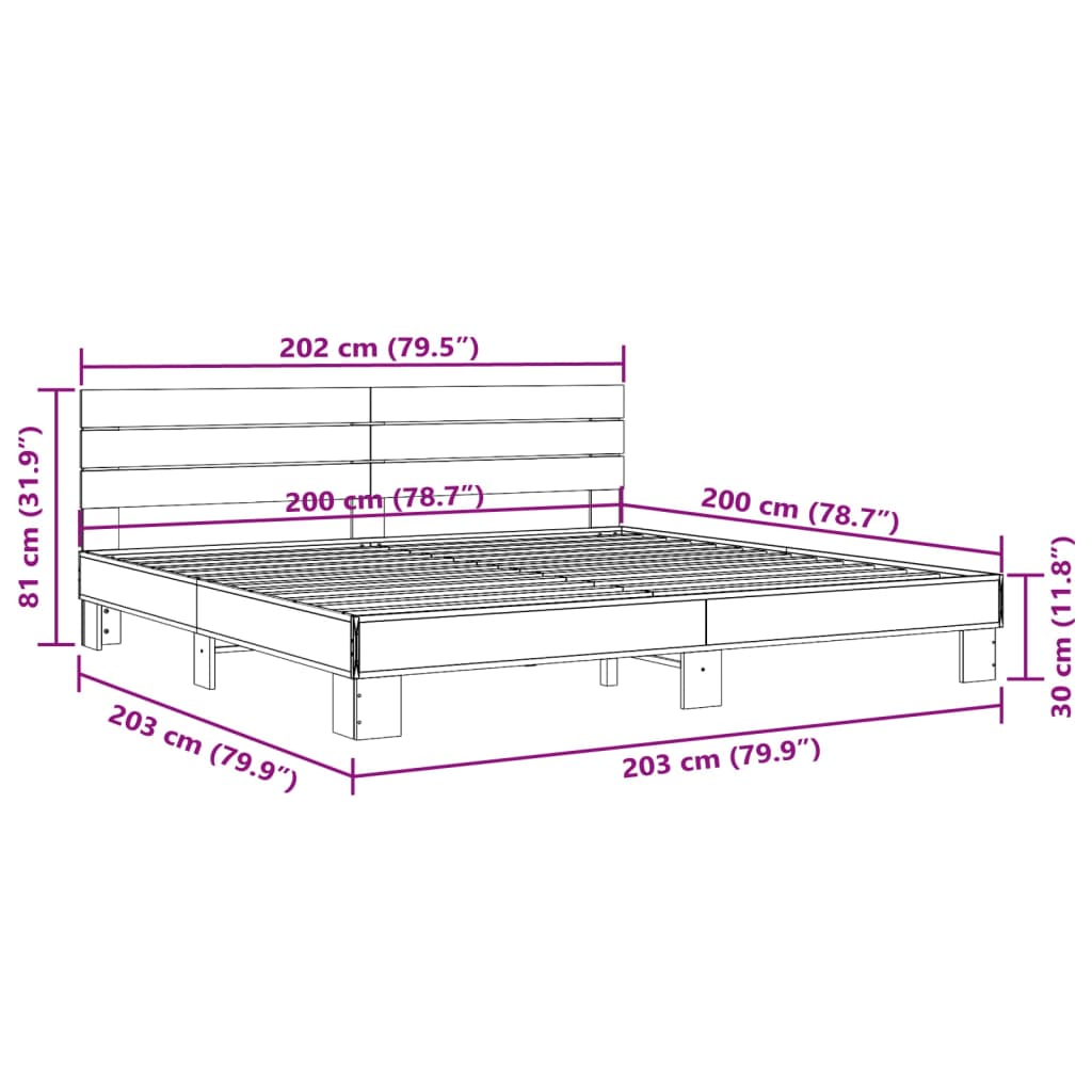 vidaXL Bed Frame without Mattress Sonoma Oak 200x200 cm